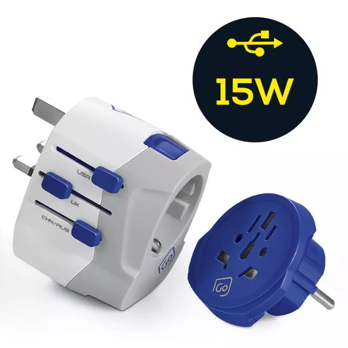 Go Travel Worldwide Adapter with USB-A and USB-C Ports