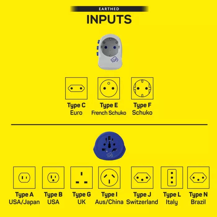 Go Travel Worldwide Adapter with USB-A and USB-C Ports