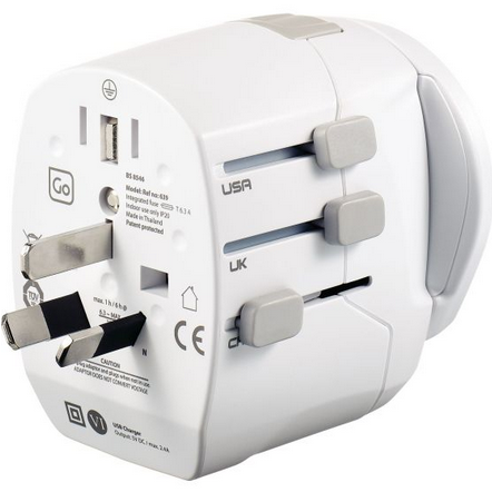 Go Travel Worldwide Adapter with Twin USB Ports